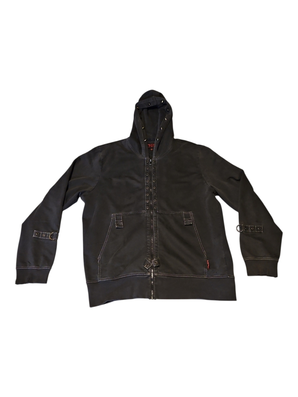 Tripp NYC Vintage Bondage Hoodie Y2K Studs, Straps, Metal Hardware Black L